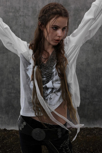 Drop-Shoulder Punk Long Sleeve T-Shirt