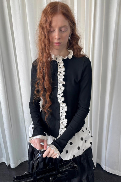 Polka Dot Lace Long Sleeve Cardigan