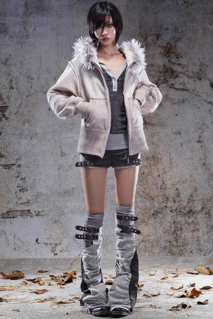 Vintage Lantern Sleeve Hooded Jacket