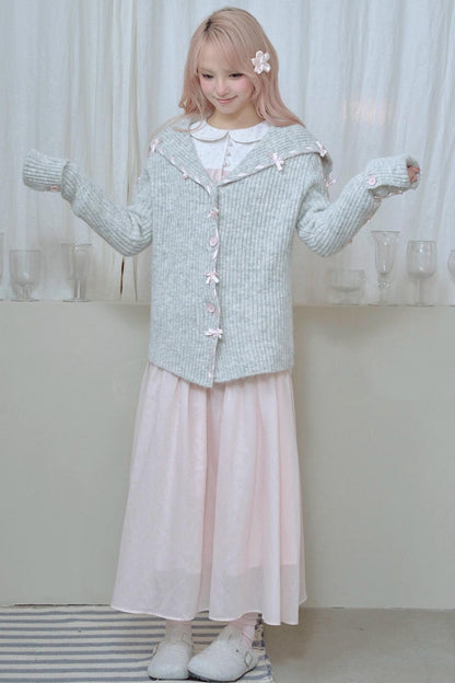 Lace Pleated Panel Pink Long Skirt