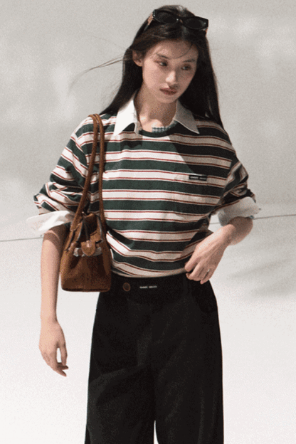 Contrasting Striped Long-Sleeve Shirt