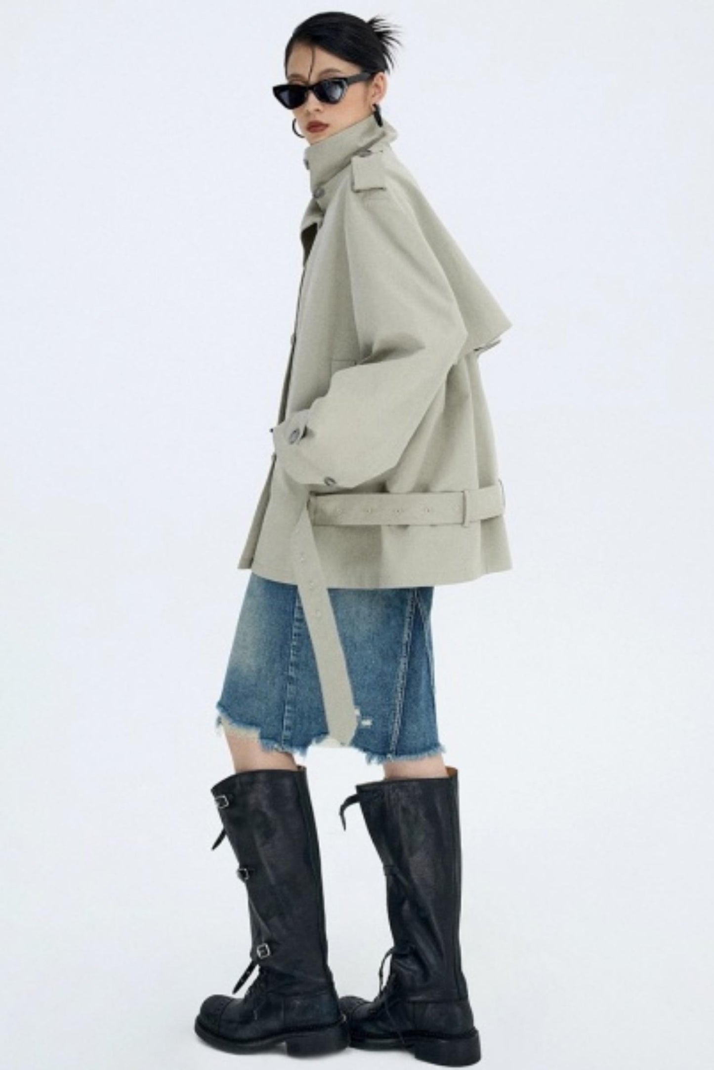 Retro Blue Distressed Denim Skirt