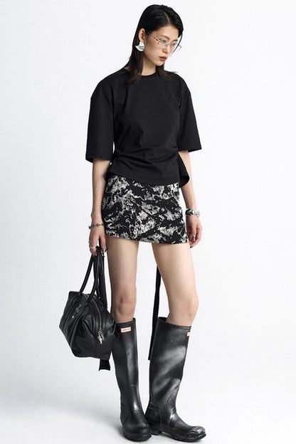 Pinch-Pleated Cut-Out Short Sleeve Summer Top