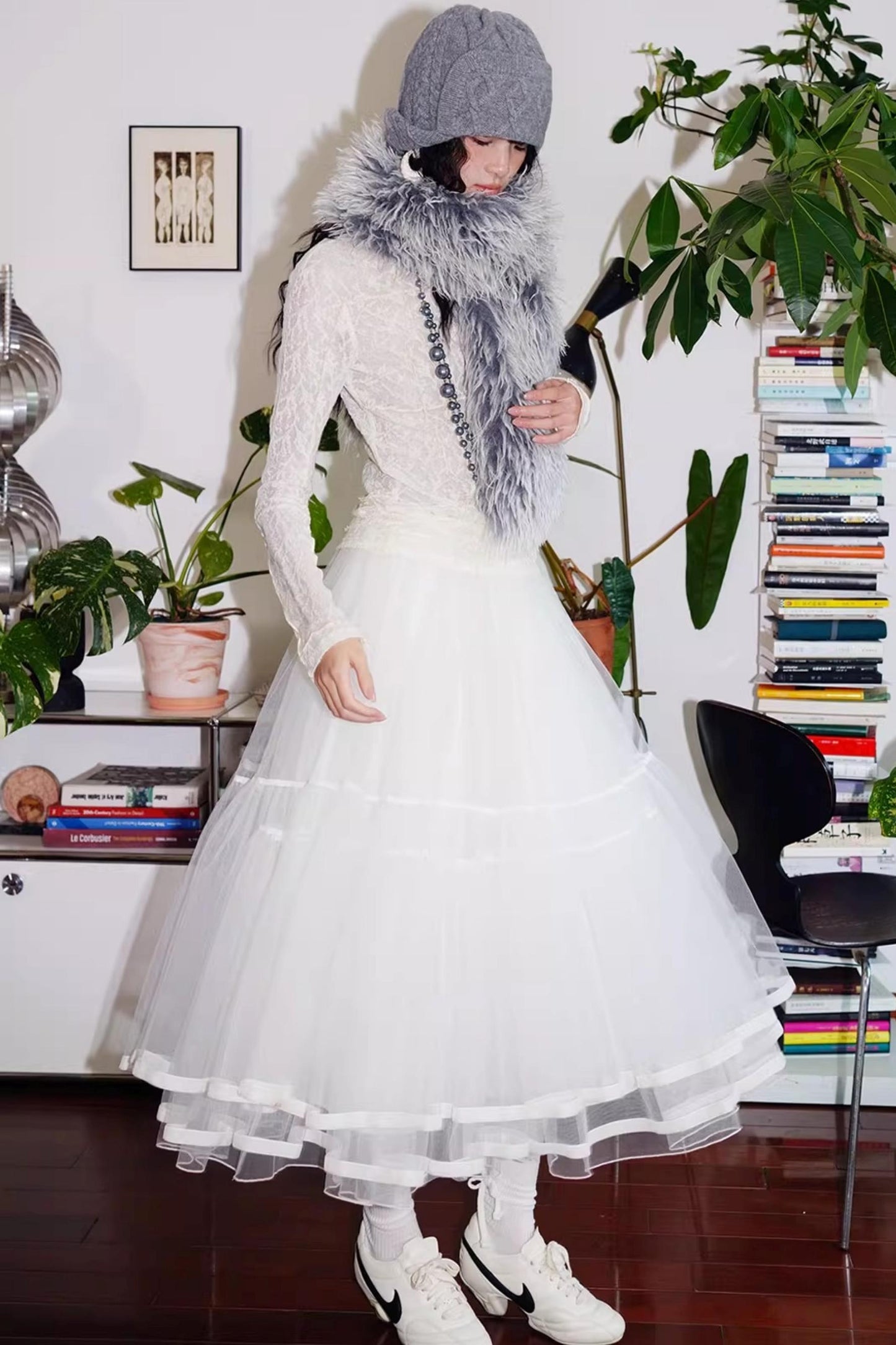 Autumn Mesh Puffy Long Skirt