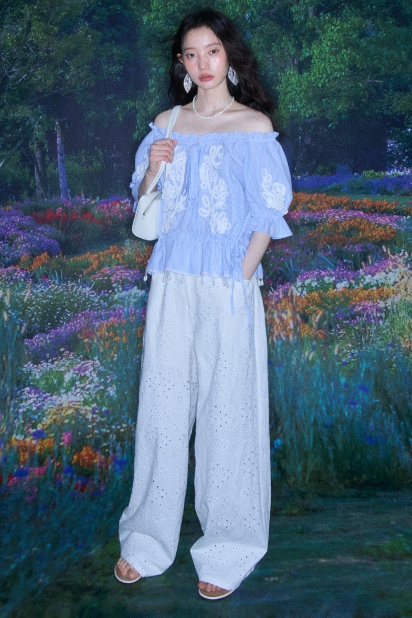 Breathe Between Flowers White Jeans