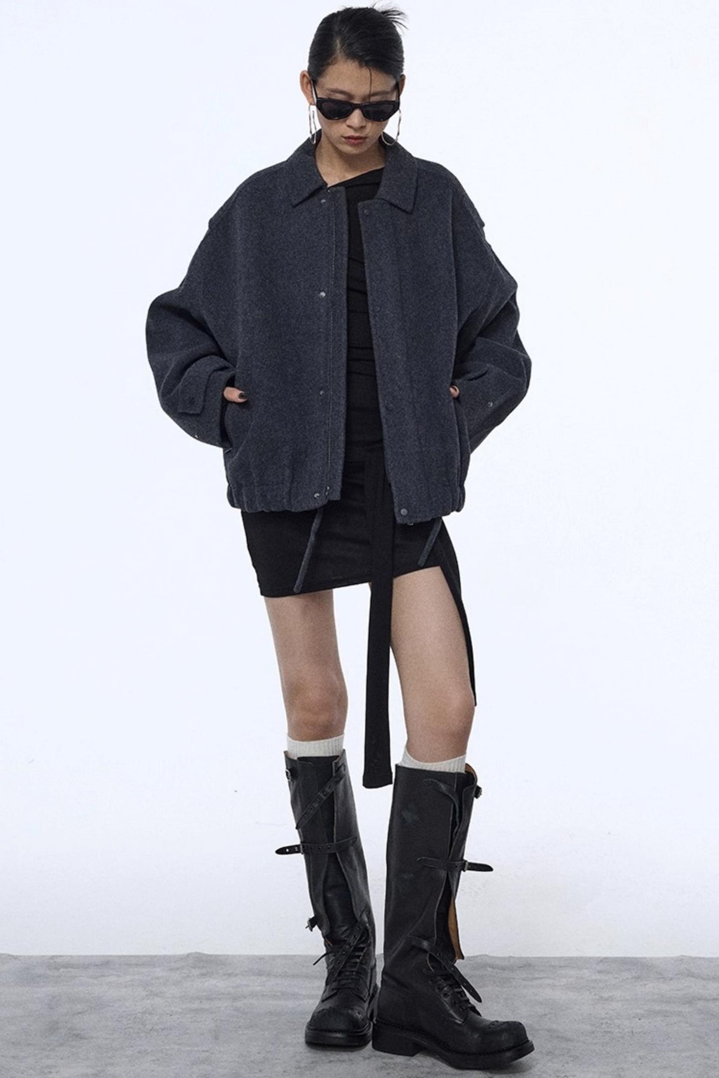 Pleated Strap Long-Sleeved Dress