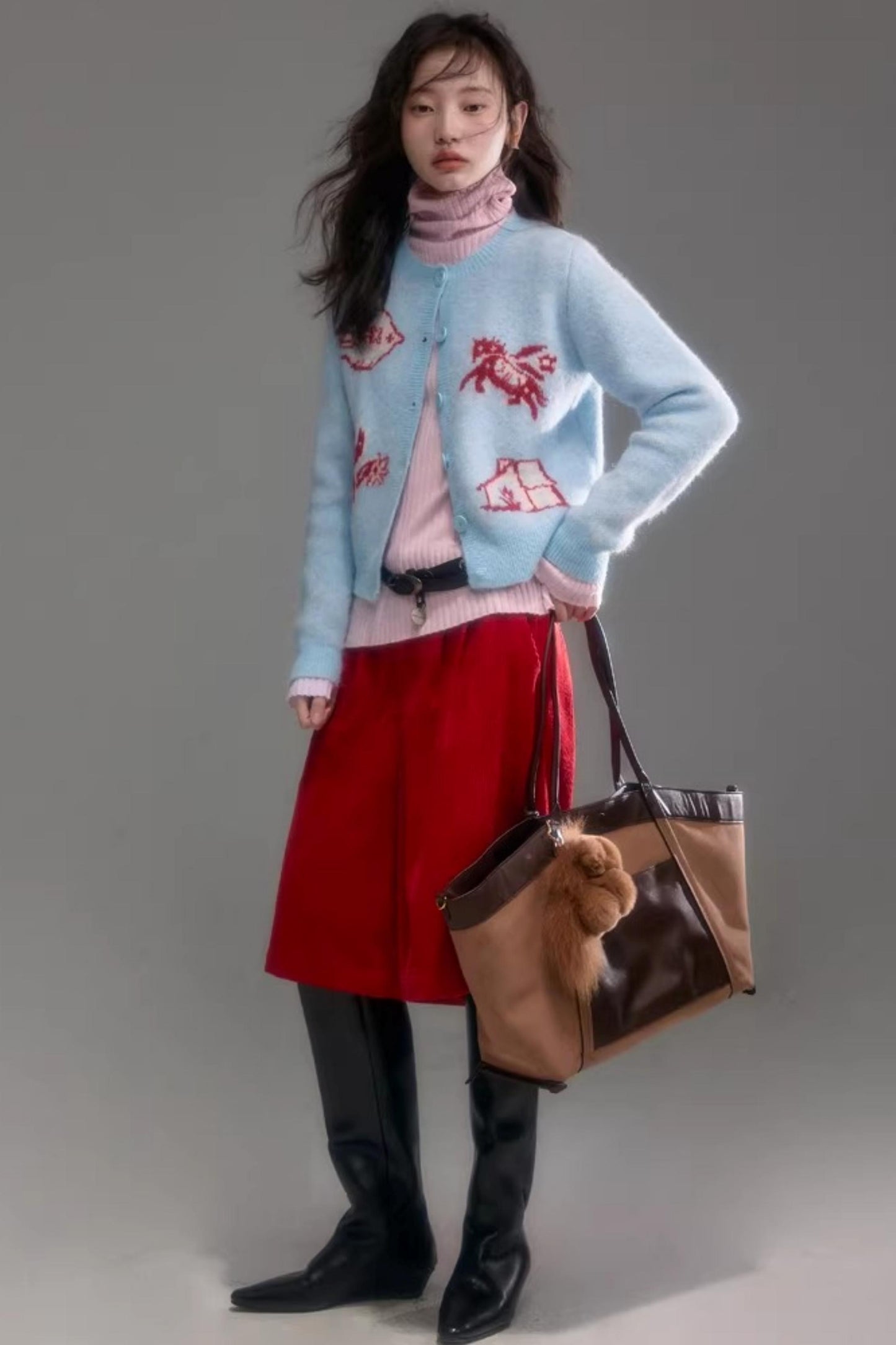 Color-Blocked Wool Blend Cardigan