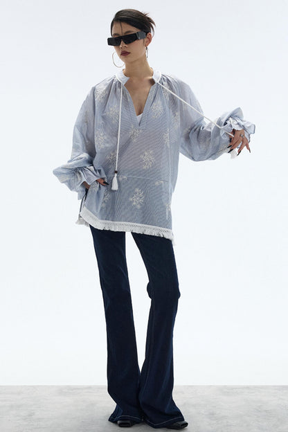 Tassel Stripe Embroidery Top