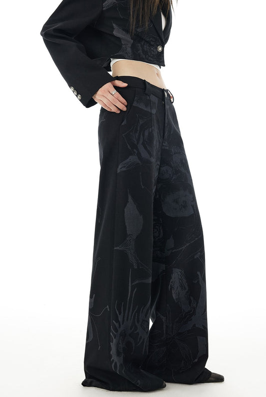 Design Print Loose Straight Pants