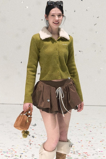 Plaid Color-Blocked Puffy Skirt