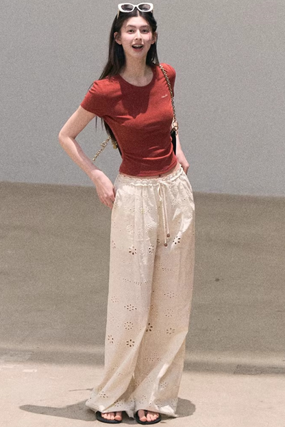 Contrast Embroidered Ruched Top