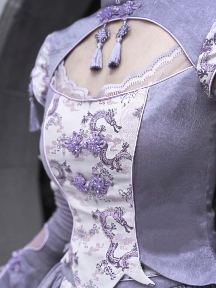 Dragon Pattern Lotus Sleeve China Tops