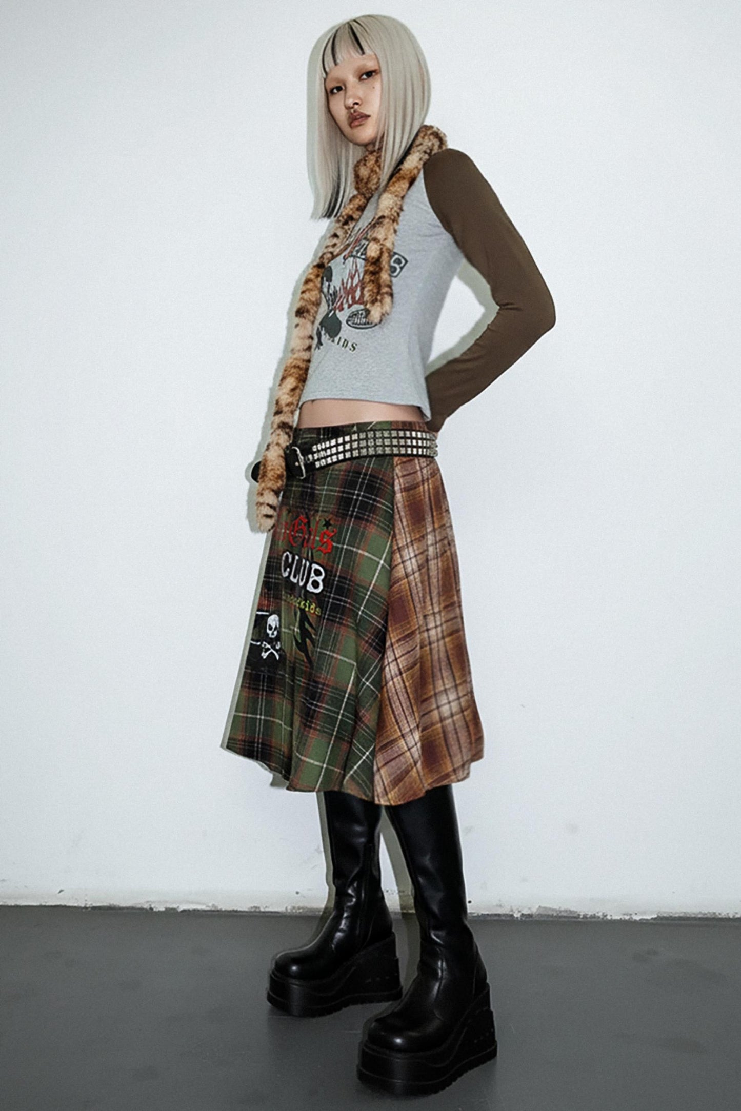 Punk Plaid Layered Skirt