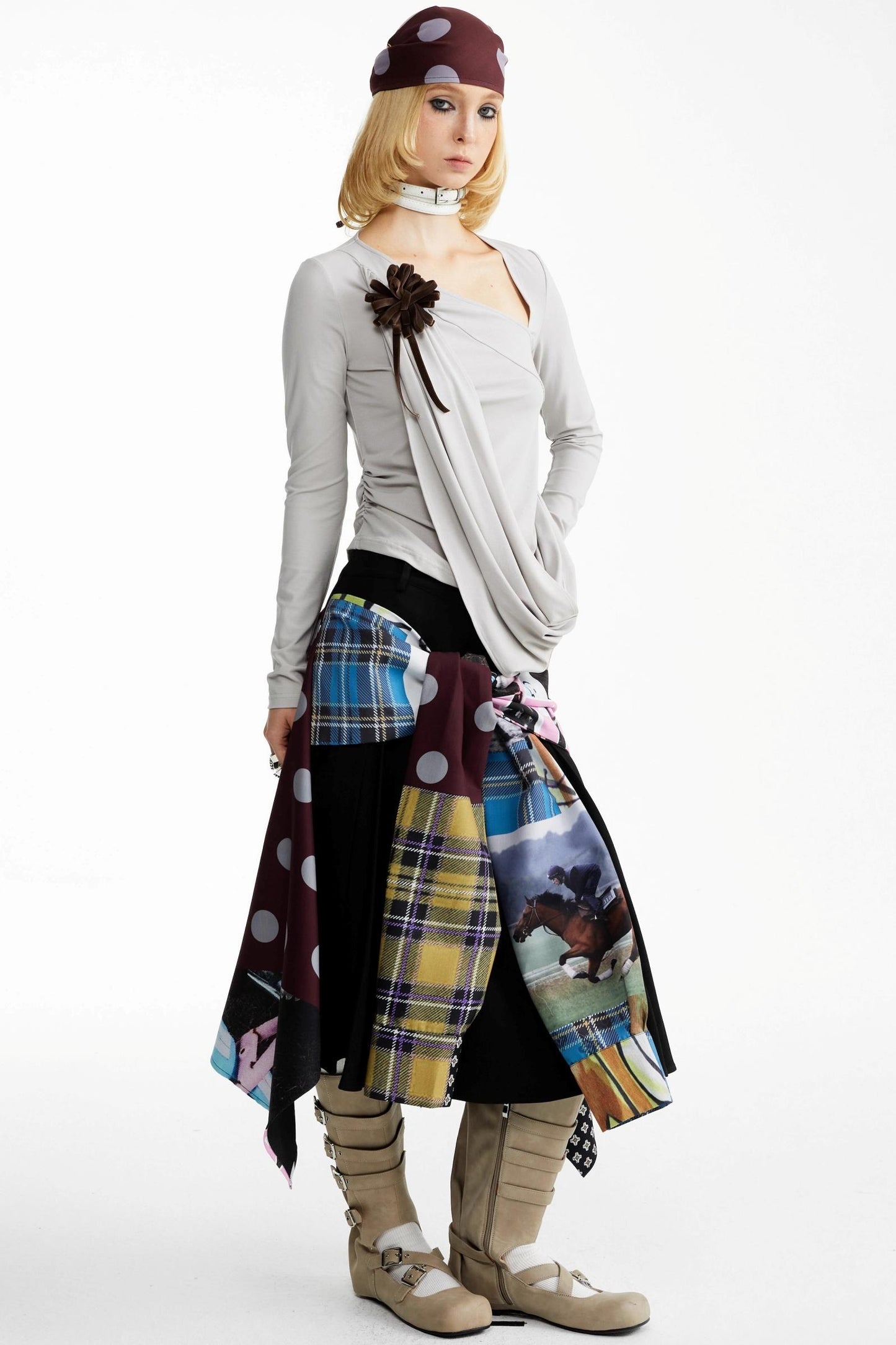 Street Print Deconstructed Stitched Skirt