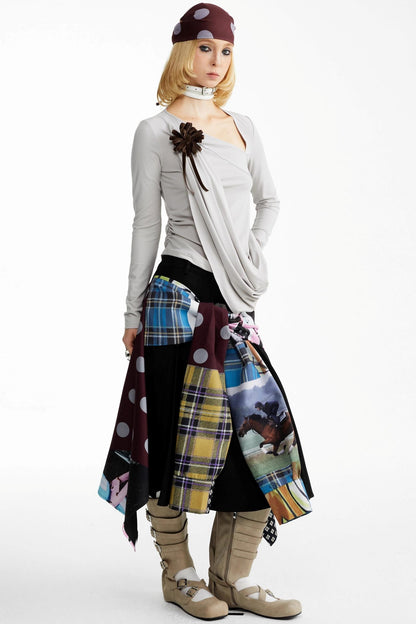 Street Print Deconstructed Stitched Skirt