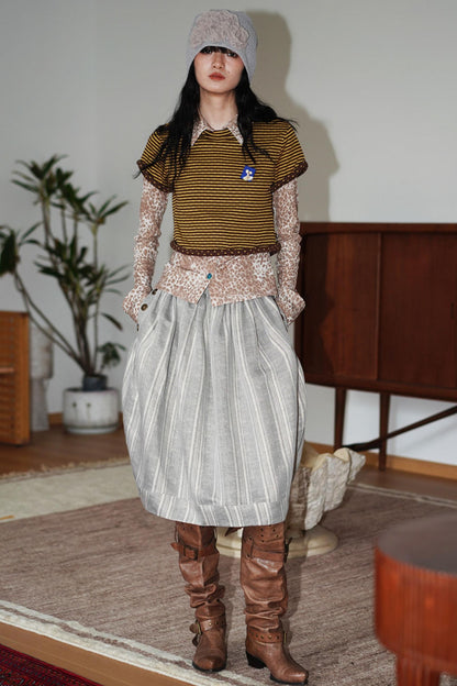 Vintage Striped Rolled Hem Short-Sleeve Top