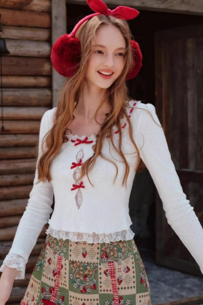 Berry Knit Lace Top Skirt Set-Up