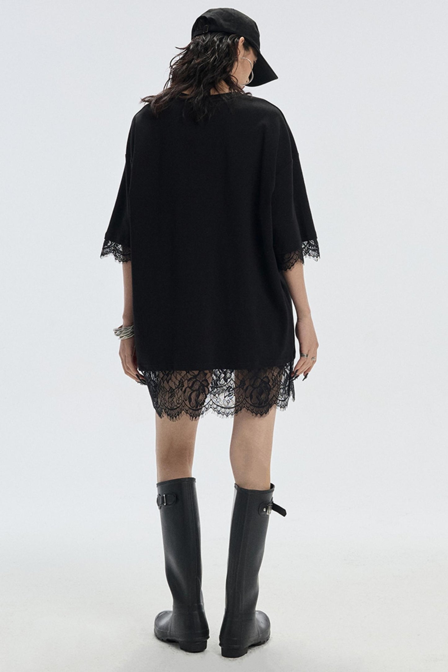 Patchwork Lace Crew Neck Long Top