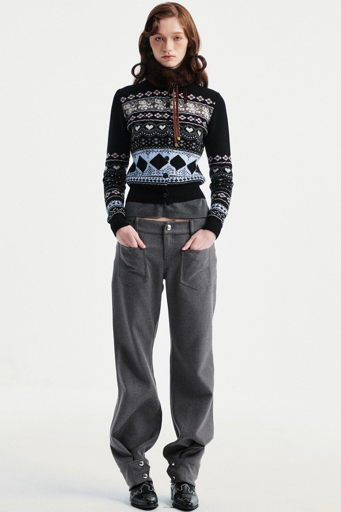 Retro Bear Jacquard Wool Cardigan