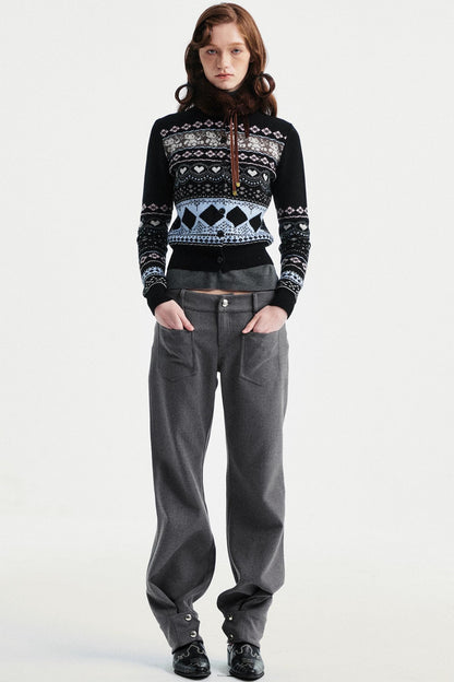 Retro Bear Jacquard Wool Cardigan