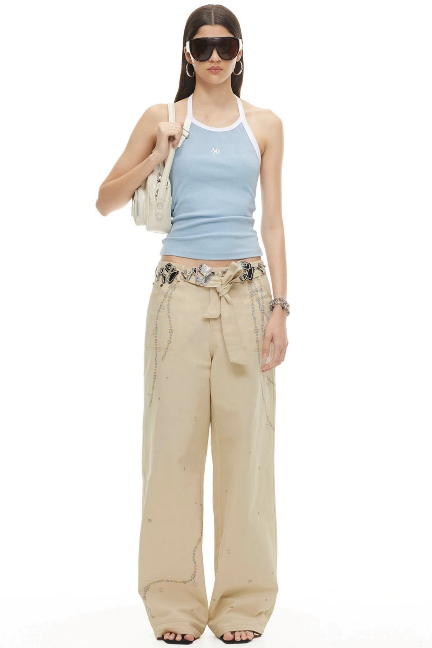 Sand-Washed Color-Blocked Halter Top