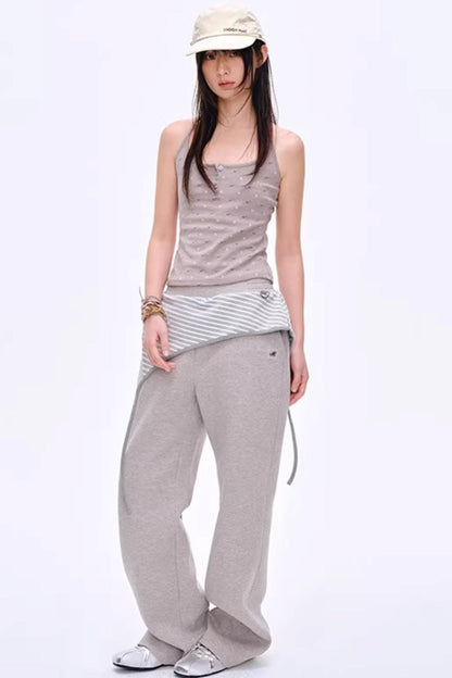 Color-Blocked Striped Cotton Pants