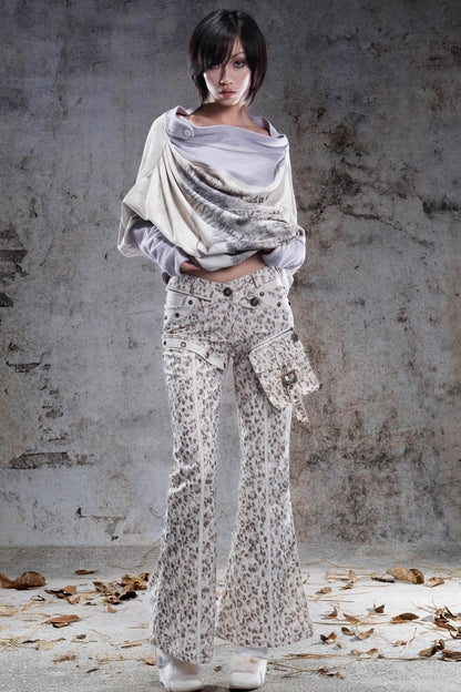 Vintage Leopard Print Flared Pants