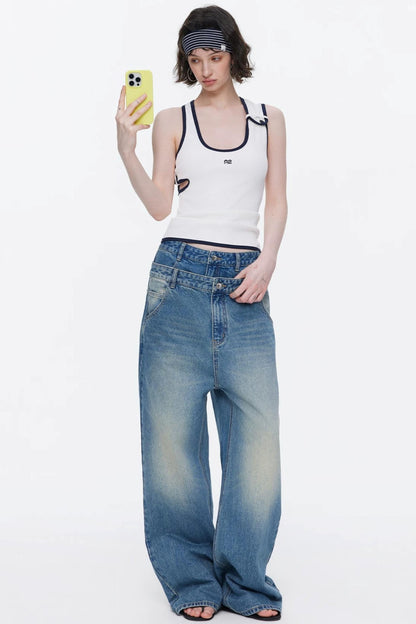 Asymmetrical Color-Blocking Tank Top