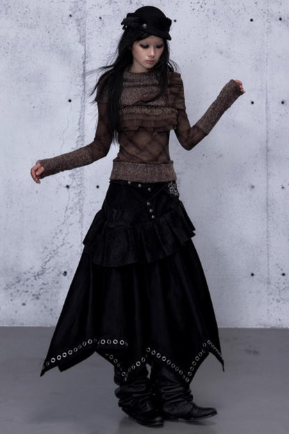 Dark Punk Patchwork Midi Skirt