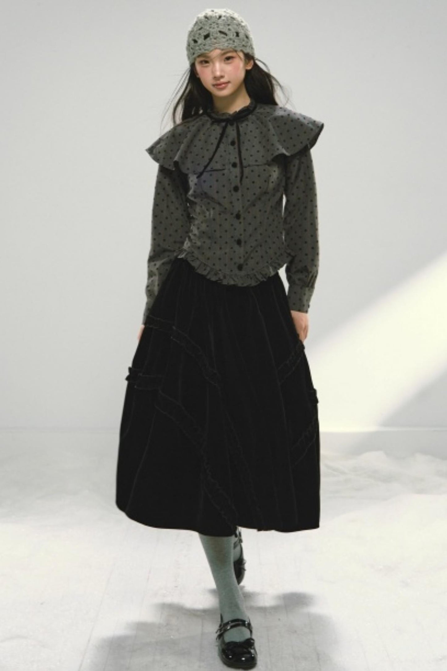 Plaid Velvet Floral Cape Top