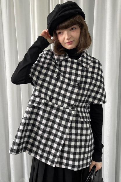 Black Plaid Lapel Woolen Coat