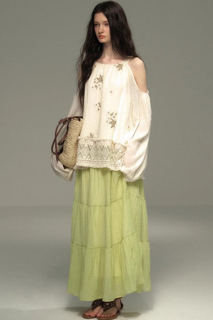 Neoclassical Embroidery Off-the-Shoulder Top