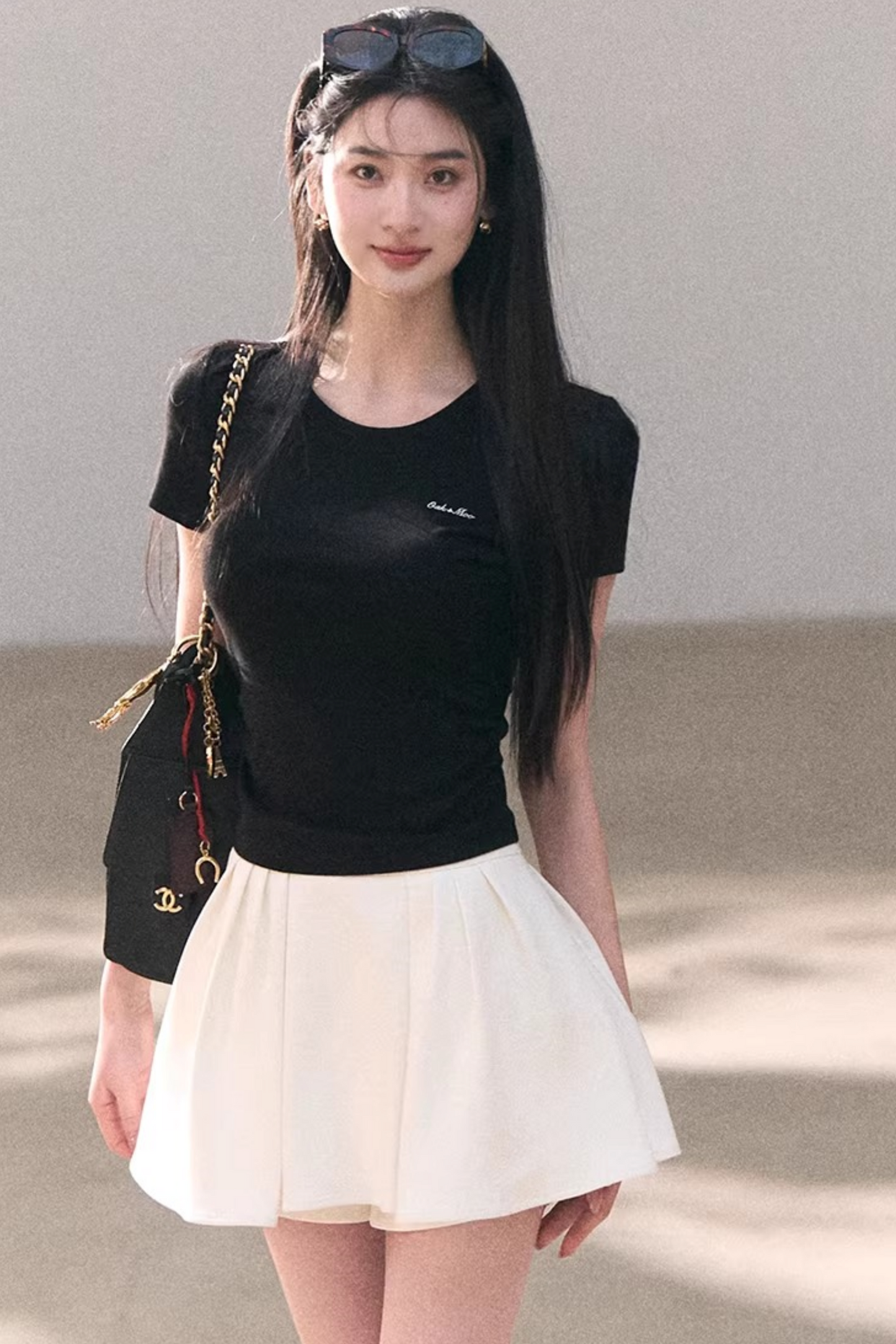 Contrast Embroidered Ruched Top