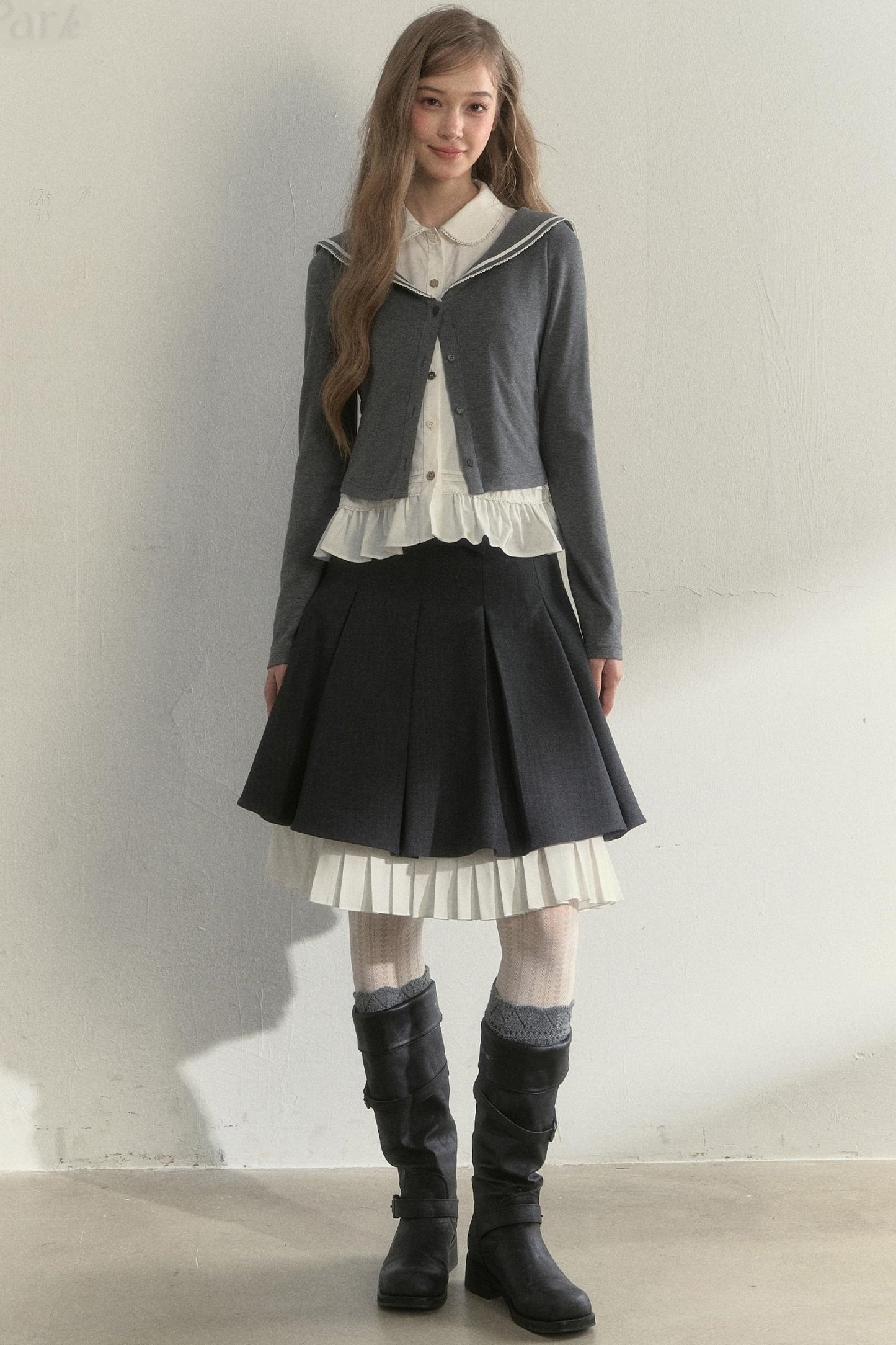 Navy Collar Spliced Top Set-Up