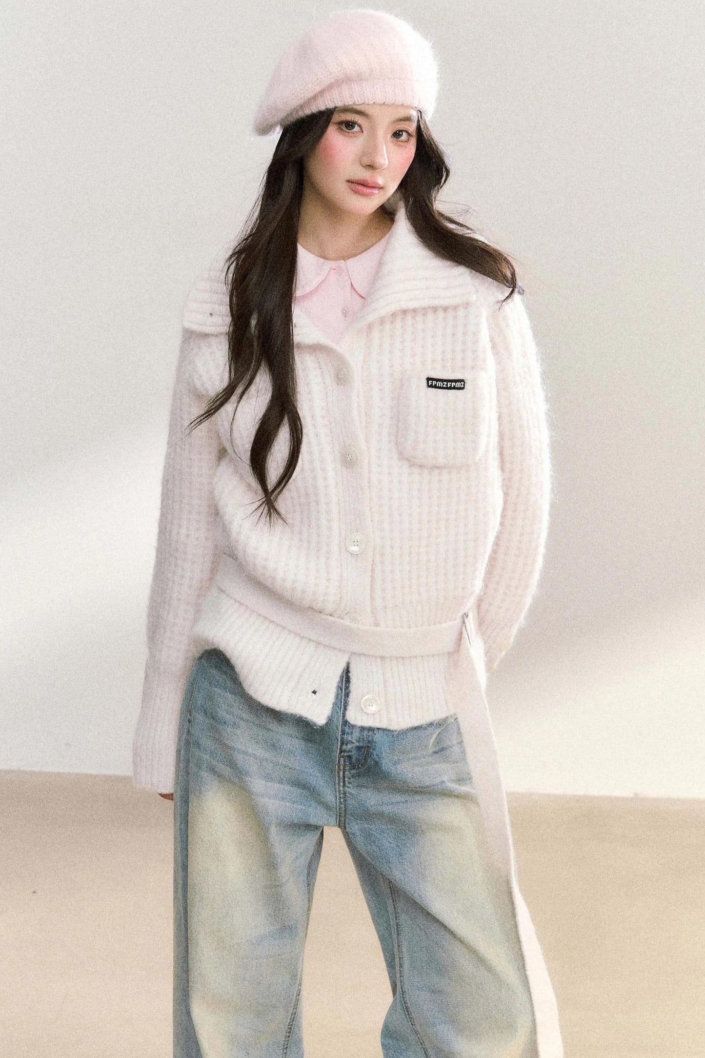 Double Pocket Button-Up Knit Jacket