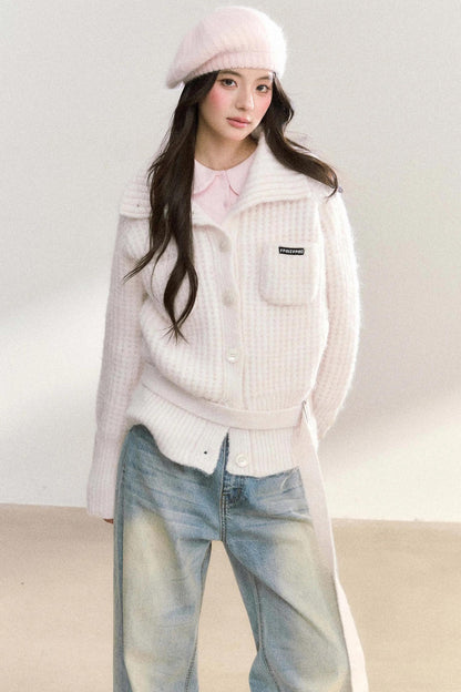 Double Pocket Button-Up Knit Jacket