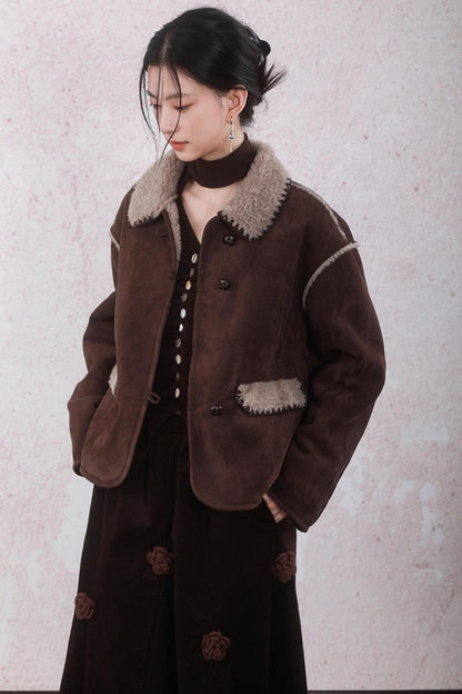 Caramel Coffee Shell Buckle Streamer Top