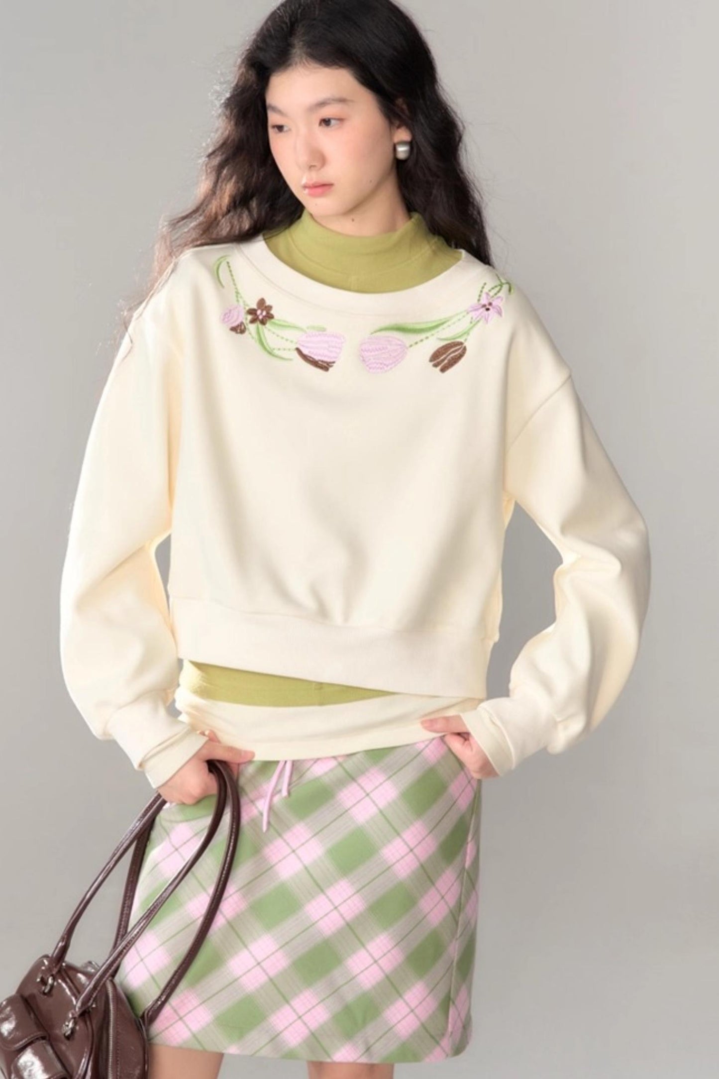 Tulip Embroidery Cloud Sweater
