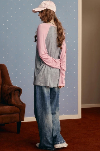 Contrasting Raglan Sleeve Top