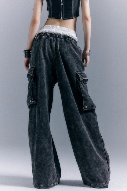 Double Waistband Wide-Leg Trousers