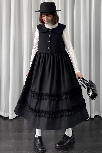Black Woolen Layered Vest Dress