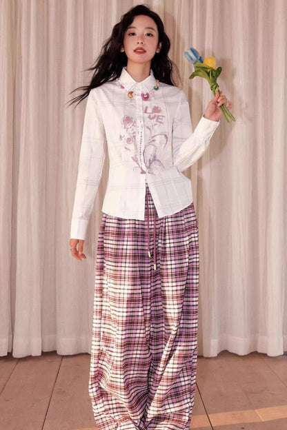 Flower Grid Print Shirt