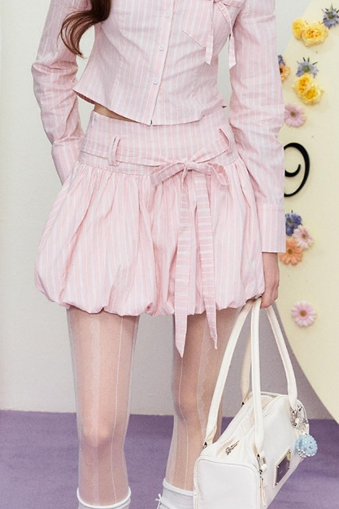 Chic Striped Short Shirt & Skirt Set-Up