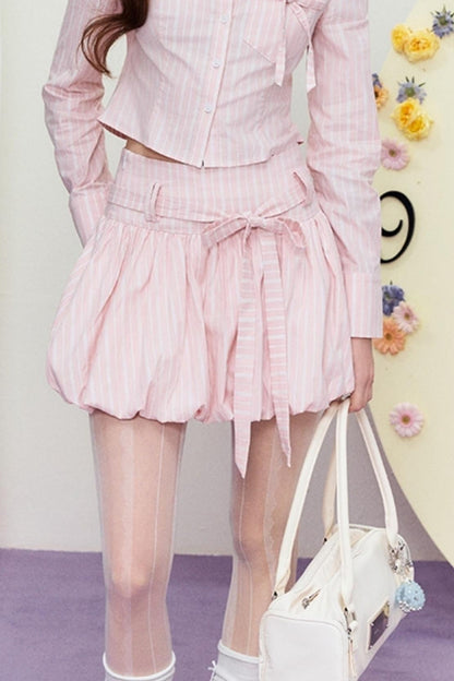 Chic Striped Short Shirt & Skirt Set-Up