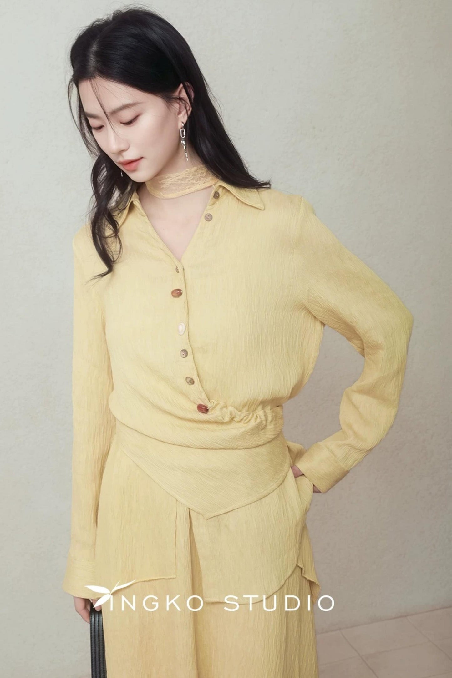 Pale Yellow Stone Button Shirt