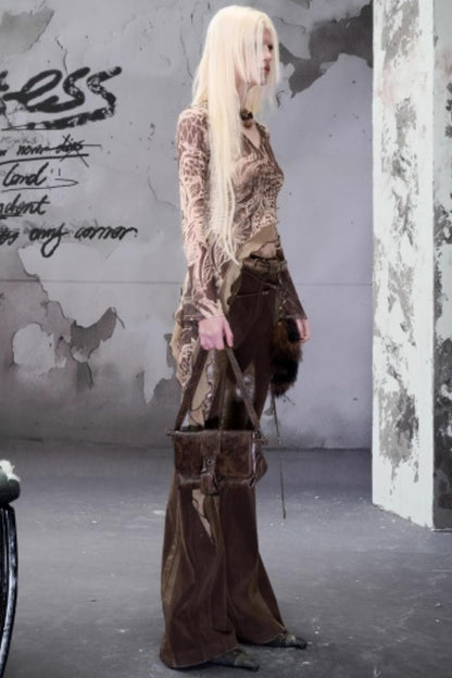 Beaded V-Neck Ruffled Skin Top