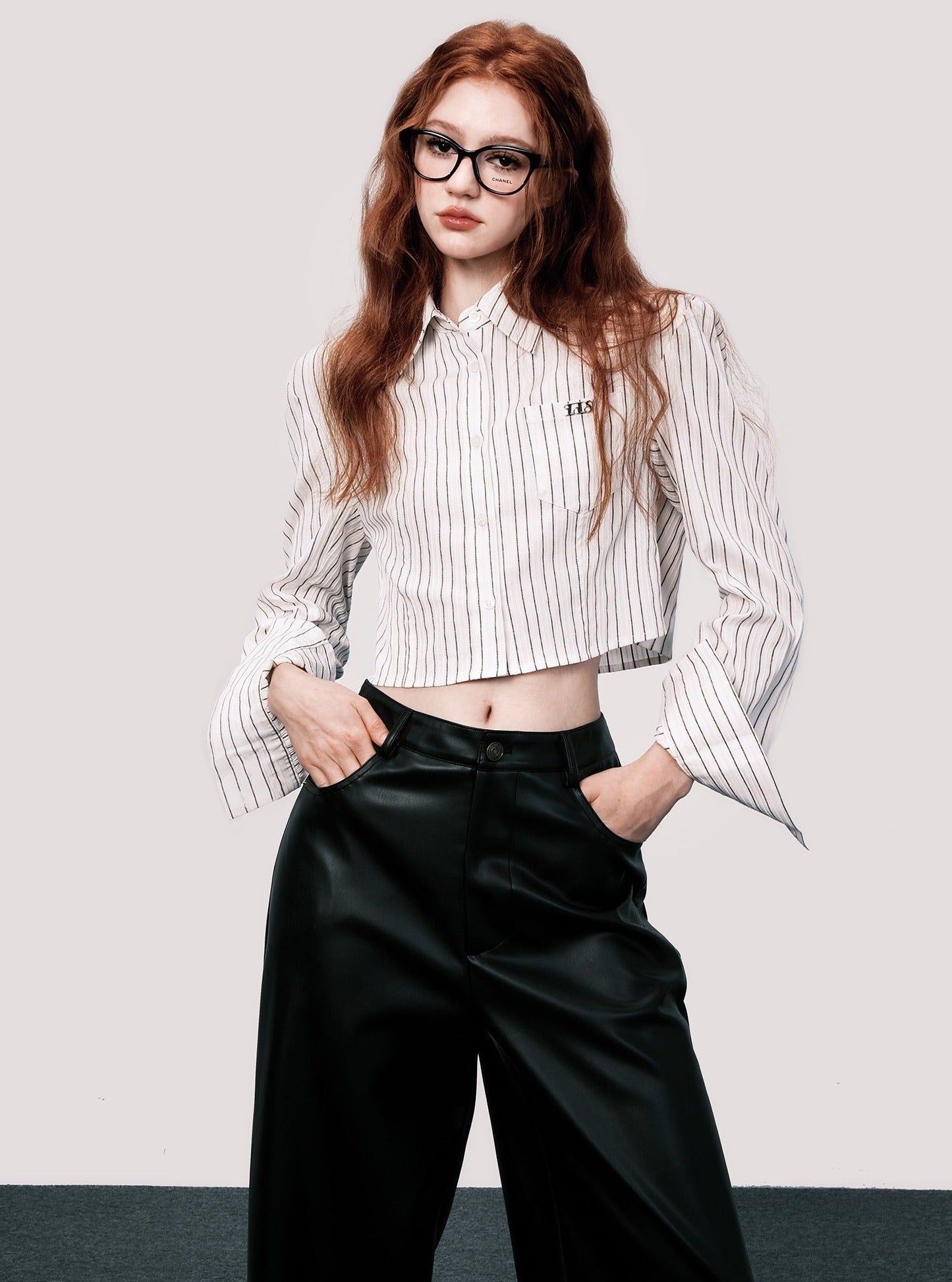 High waist wide leather pants