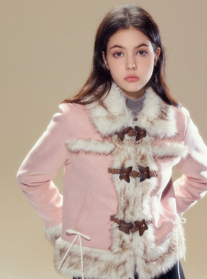 Suede fur jacket set