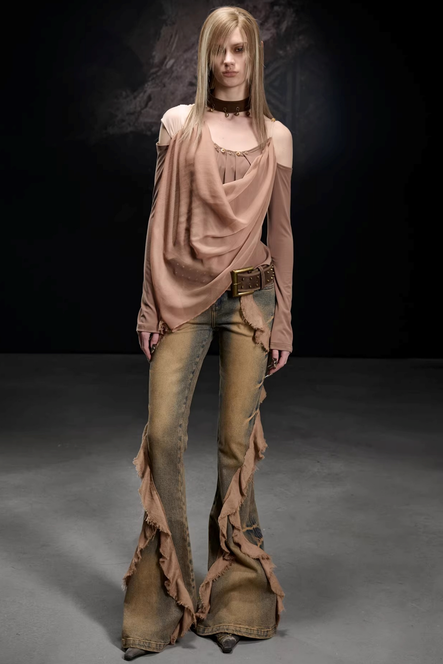 Chiffon-Patchwork-Bluse mit asymmetrischem Schnitt