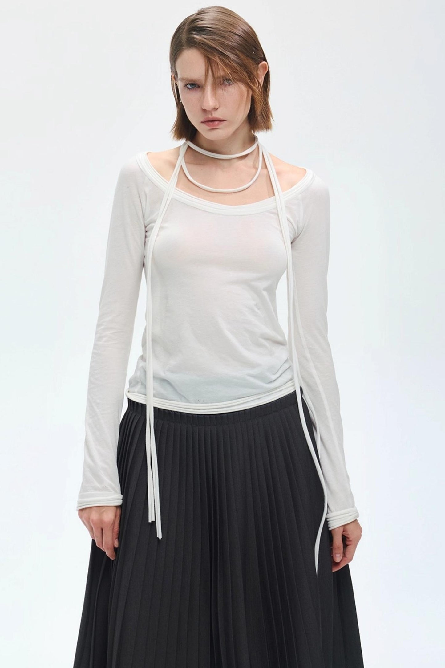 Tie-Neck Knit Top